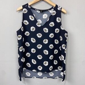 Ann‎ Taylor Factory Sleeveless Top Floral V Neck Casual Blouse Size L